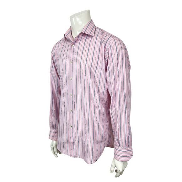 Gianni Orvietto Super Fine Cotton Italy Pink Blue Striped Dress Shirt Mens 17-36 - Picture 1 of 10